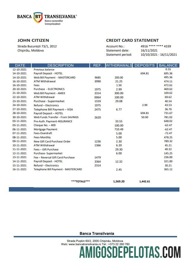Moldova Banca Transilvania extrato bancário amostra